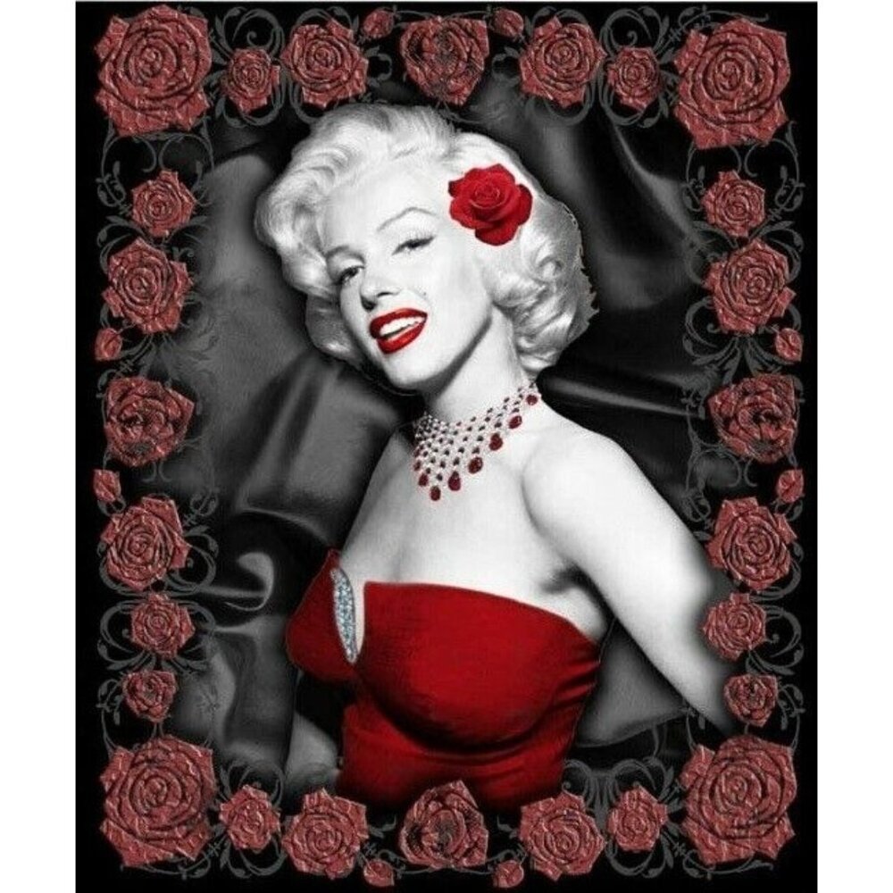 New Red Roses Marilyn Monroe Plush Fleece Throw Gift Blanket Cute Sexy Photo NIP